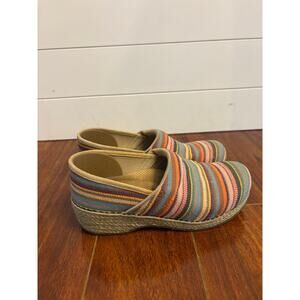 Dansko Vegan Cabana Multicolor Striped Woven Jute Heel Clogs Size 38/ US 7.5-8